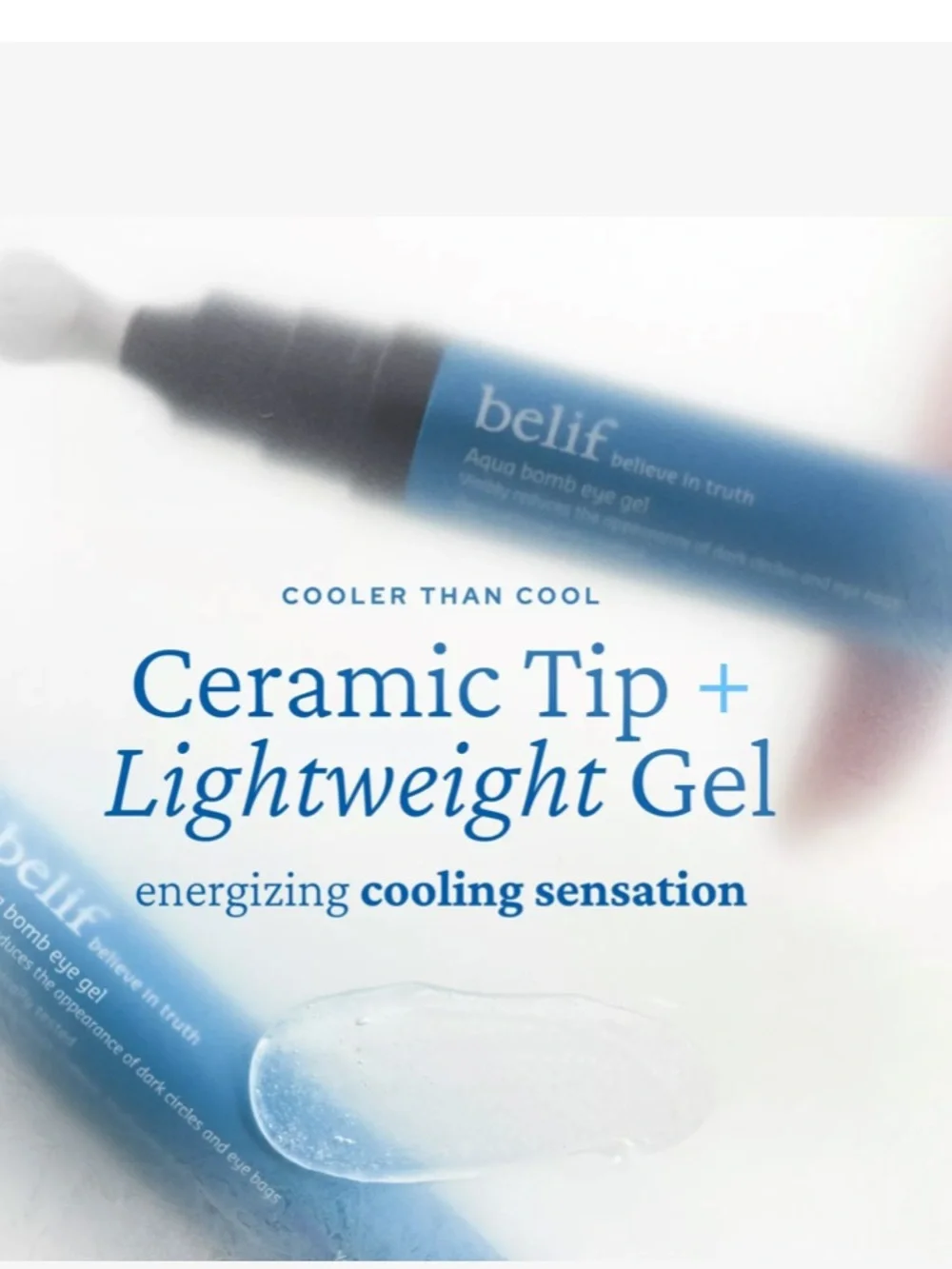 Belif Aqua Bomb Depuffing Eye Gel with Caffeine + Hyaluronic Acid depuff & more